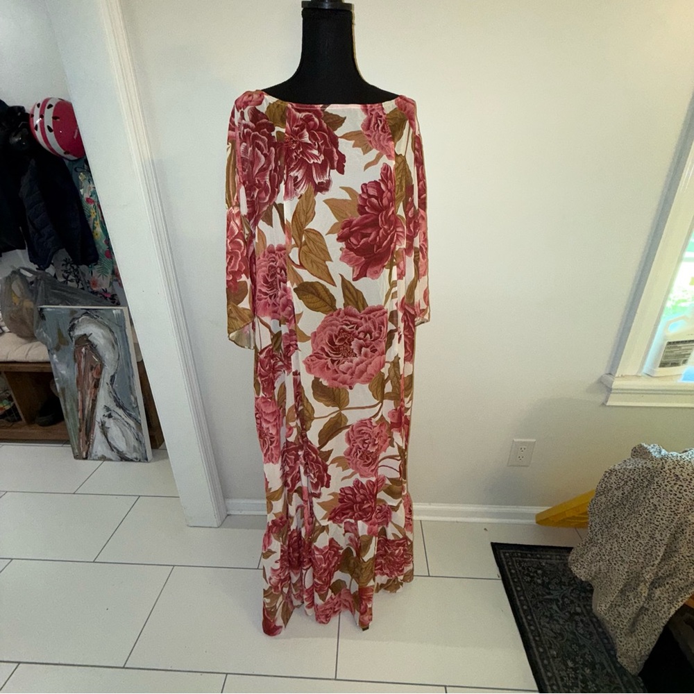 Floral Dress with Red and Brown Accents